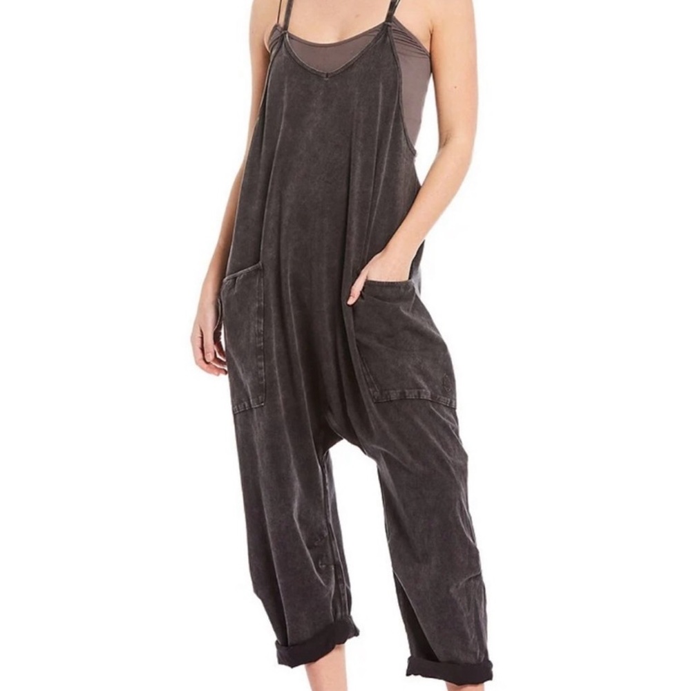 Brand New Boho Free People Hot Shot Jumpsuit Onesie Washed Black XS